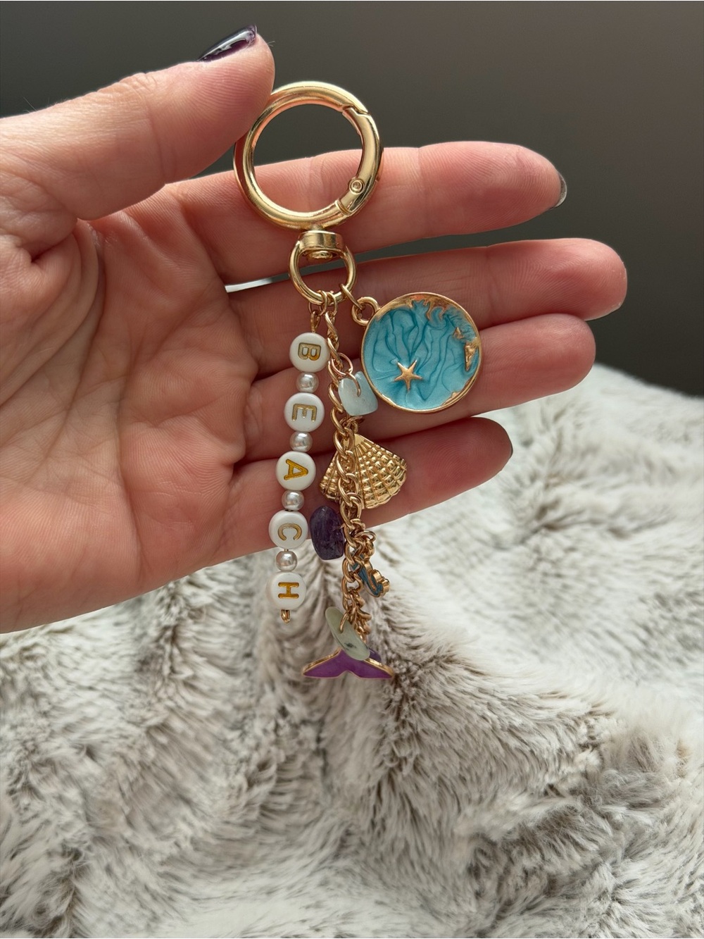 Gold-tone Beach Charm bag charm with Amazonite stone